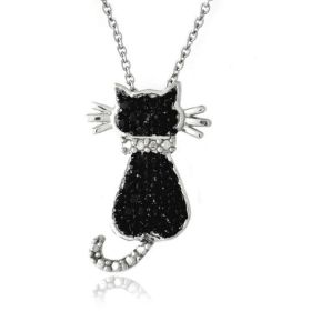 Black Diamond Accent Cat Necklace