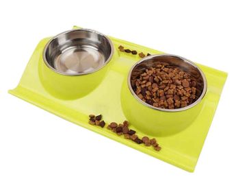 Stainless Steel Pet Bowls Water and Food Feeder Non Spill Skid Resistant [B]