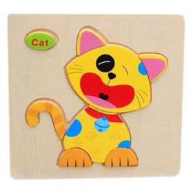Children's Educational Toys World Wooden 3D Three-dimensional Jigsaw Baby Puzzle Toys, Cat